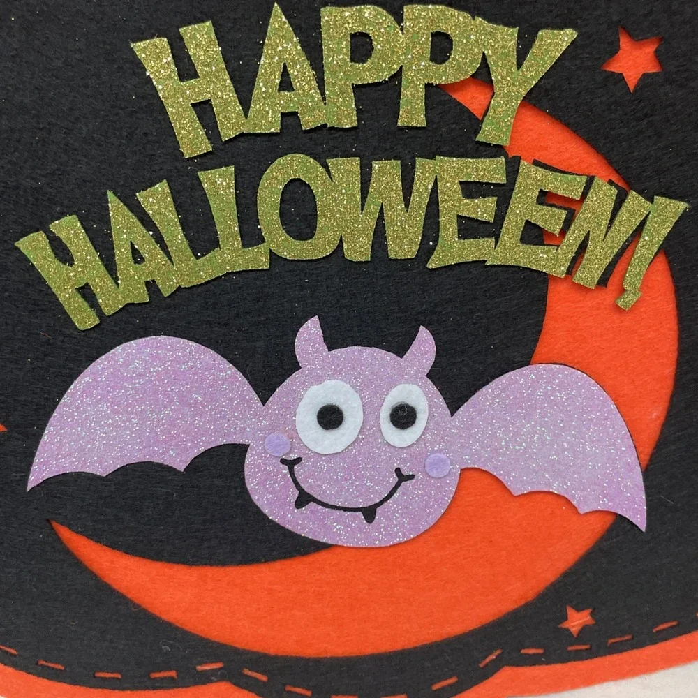 2 Hanging Felt Halloween Pumpkin Decorations,Wall Hanging,Orange & Black Glitter